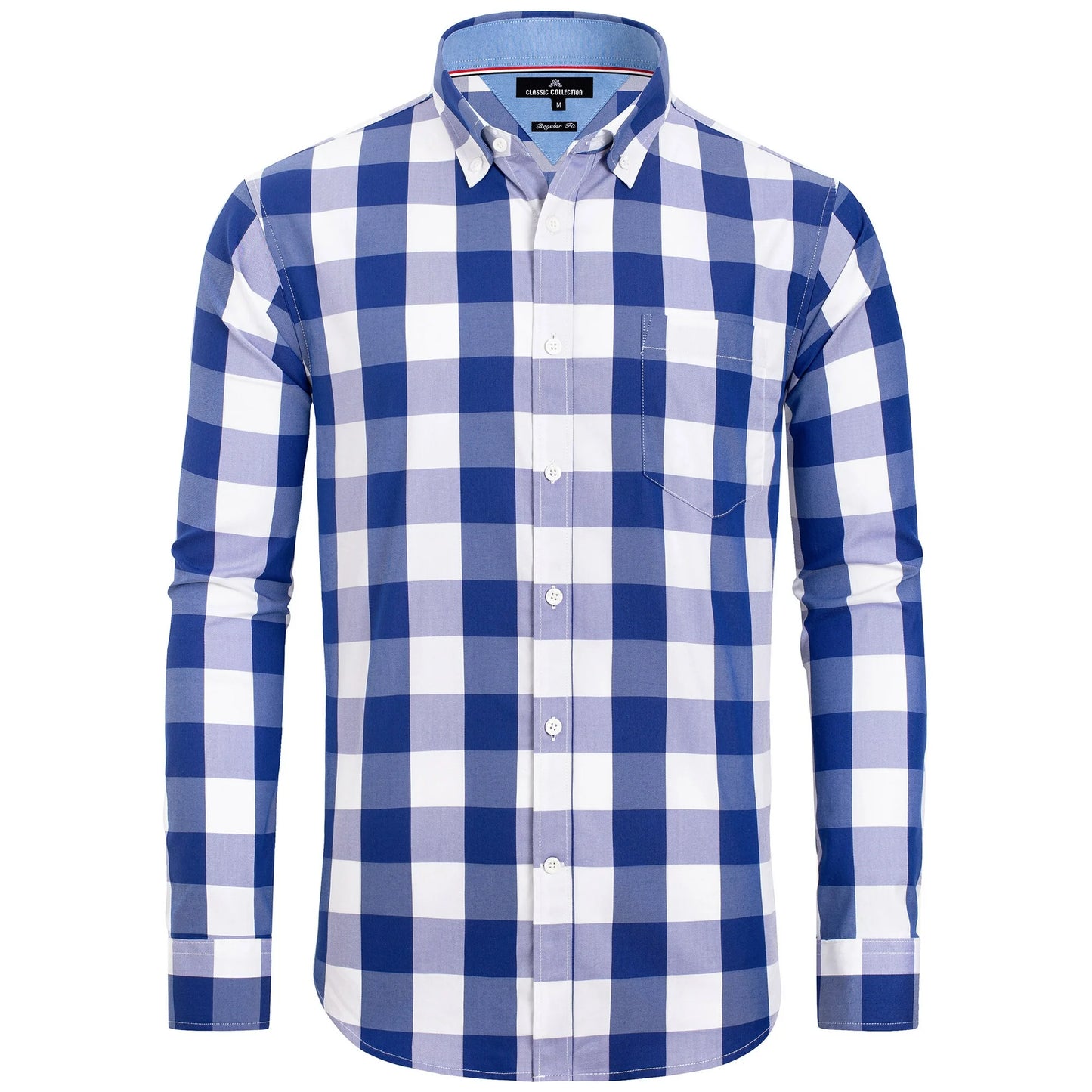 Alimens & Gentle Men's Plaid Button Down Shirts Cotton Long Sleeve Shirts Gingham Shirt